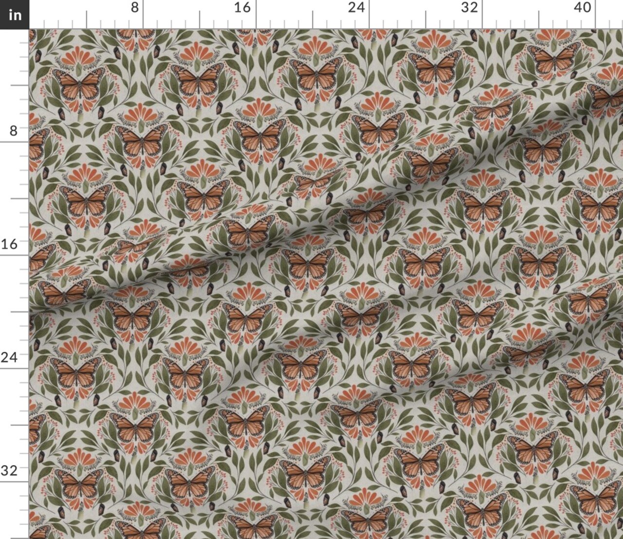 Nature Garden Insect Monarch Butterfly Art Nouveau Victorian Dark Academia Custom Printed Fabric by Spoonflower Various Fabrics by the Yard or Fat Quarter